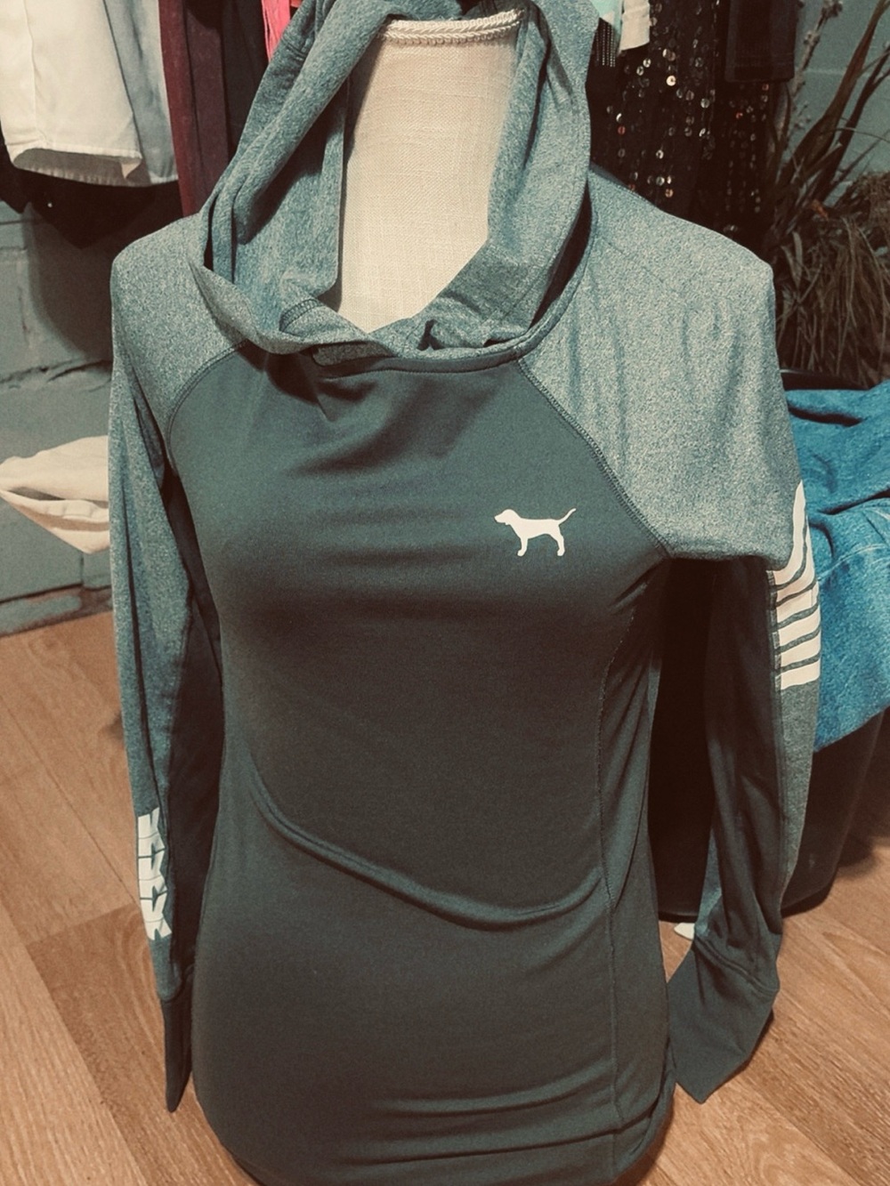 PINK Victoria's Secret Teal Two-Tone Hooded Pullover